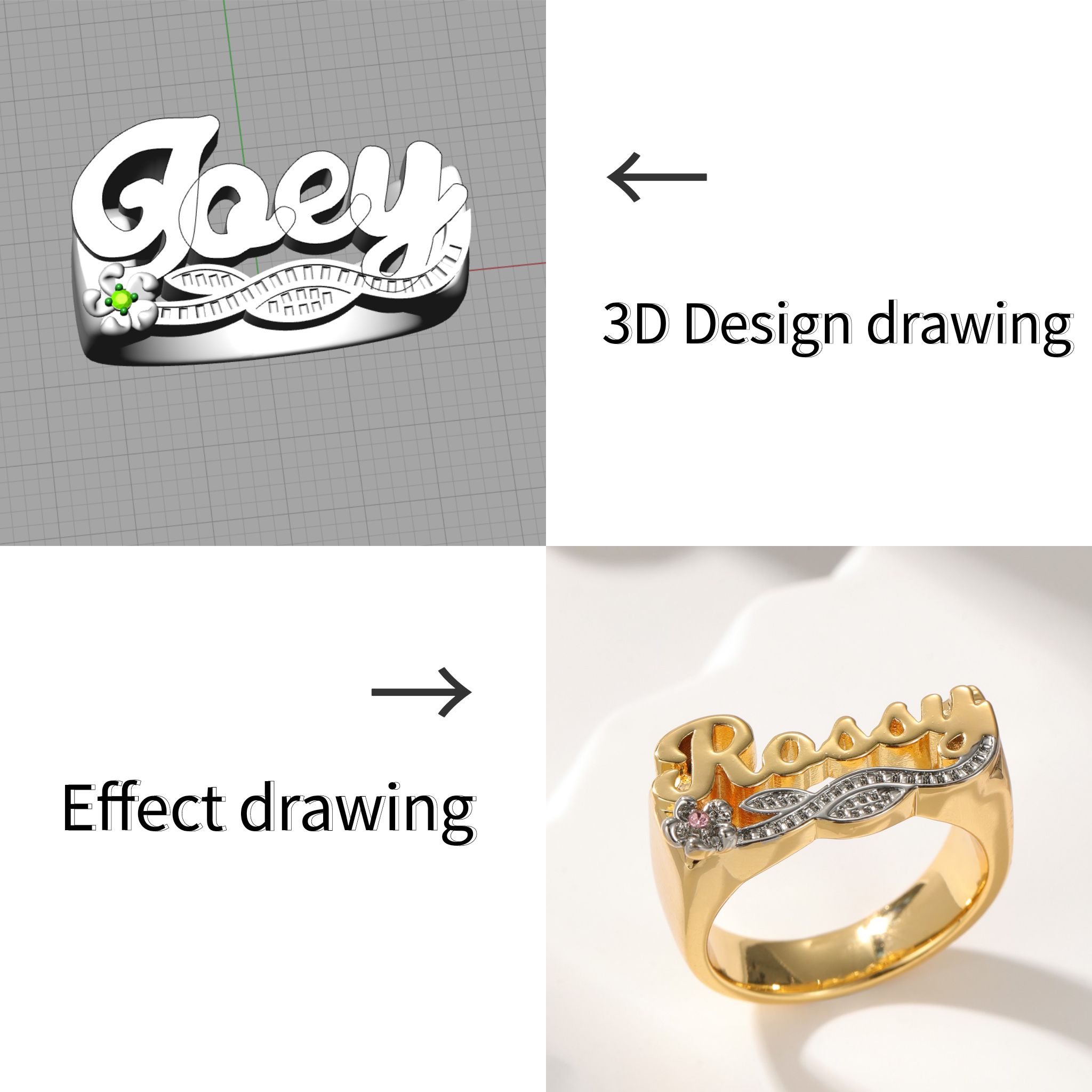 3D Name Ring Custom Diamond Na - đánh giá và giá Initial Ring Custom